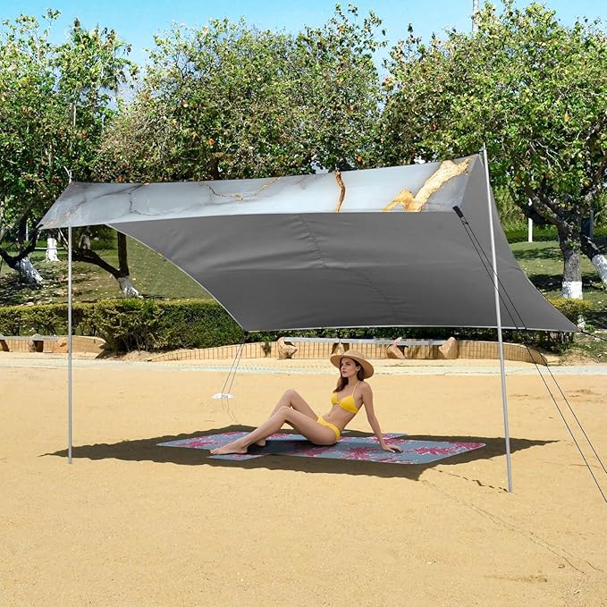 ALAZA White Gilded Marble Beach Tent Sun Shelter Portable Canopy Sunshade for Outdoor Camping Picnics Backyard Fun 10x9 ft