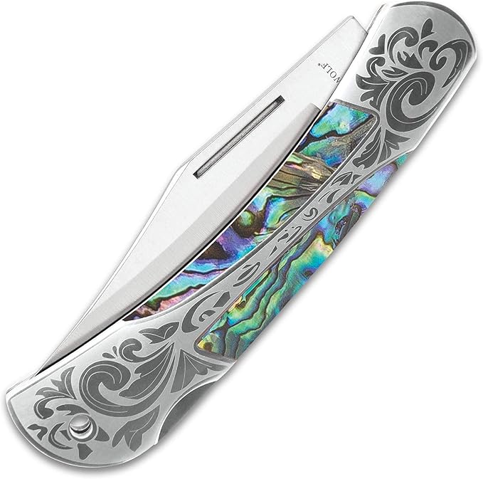 Timber Wolf Gentleman’s Genuine Pearl Pocket Knife | 3 1/4” Stainless Steel Clip Point Blade | Genuine Pearl Inlays | Nickel Silver Bolsters | Lockback Mechanism | 7 1/2 Overall Length