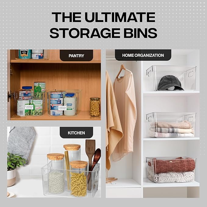 ClearSpace Clear Plastic Storage Bins – Pantry Organizers &amp Storage Containers Cabinet Organizer - Home Organization Must Haves for Kitchen Laundry Room Office Closet Garage &amp Freezer