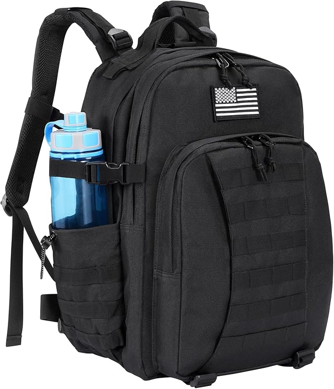 Tactical Backpack for Men Military Army Rucksack 40L Large Molle Army Assault Pack with Bottle Holder Day Pack Bug out Bag Survival Backpack for Hiking Hunting Travel Camping Black