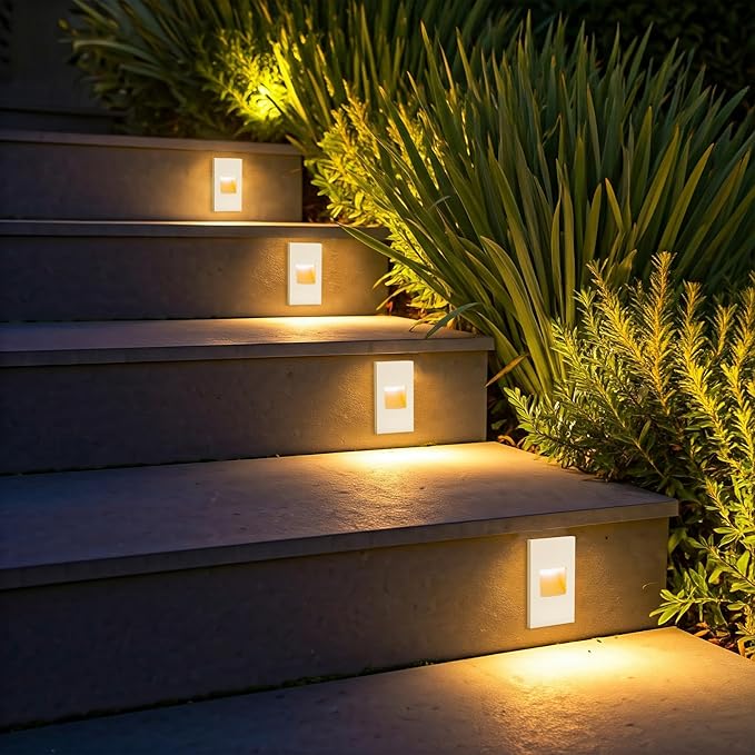 FTL Outdoor Step Lights LED Stair Lights Indoor 120V Dimmable 3CCT Color Changing 3000K/4000K/5000K Deck Stair Lights 3.5W 150LM Waterproof Vertical White Light for Steps Aluminum 6-Pack