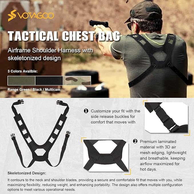 Tactical Chest Rig Bag 3L Utility Hypalon Molle Chest Rig With Map Pocket 500D Cordura Chest Bag for Hunting Workouts (Black)