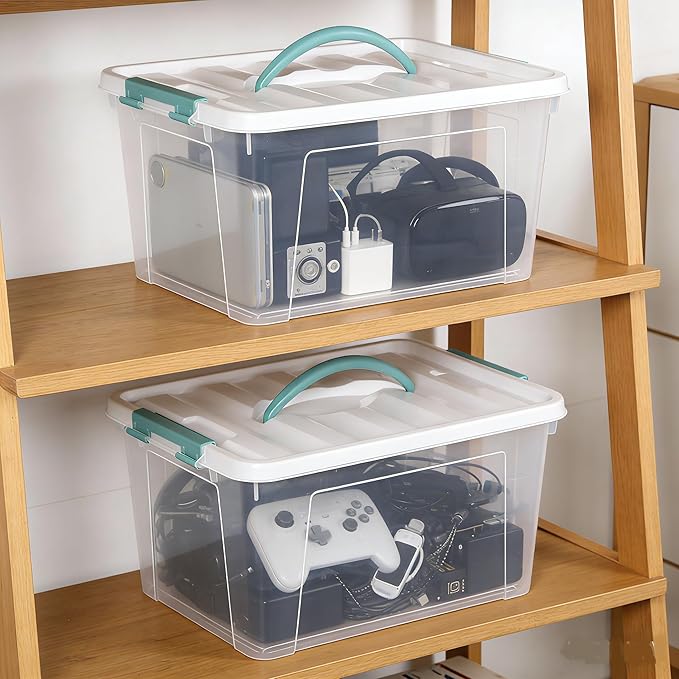 Xyskin 14 Quart Clear Storage Bins with Lid and Green Handle Storage Latch Box/Bin Organizing Container