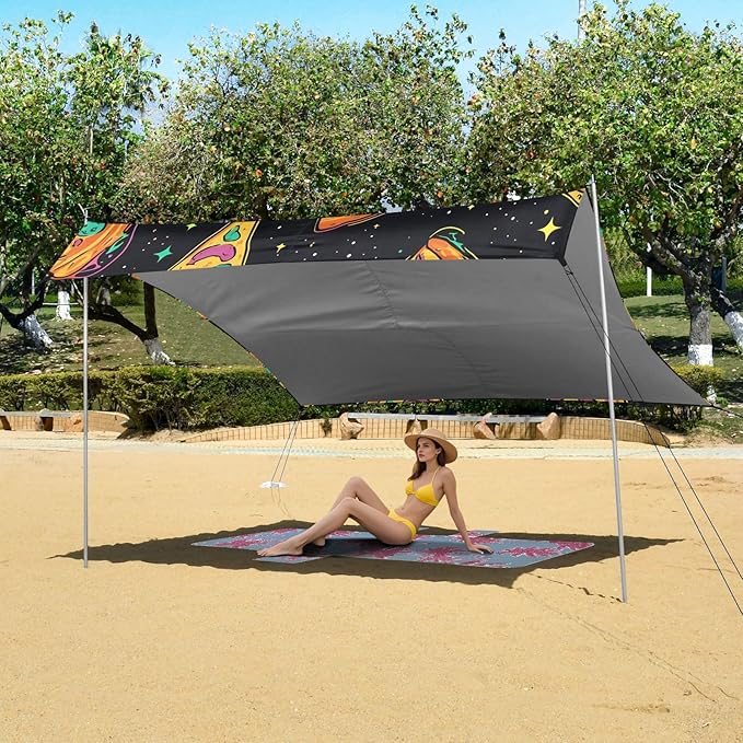 ALAZA Psychedelic Pizza Pattern Beach Tent Sun Shelter Portable Canopy Sunshade for Outdoor Camping Picnics Backyard Fun 10x9 ft