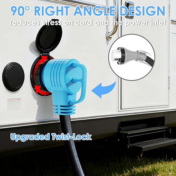 CircleCord UL Listed 50 Amp 25 Feet RV/Generator Cord with 90° Right Angle Locking Connector Heavy Duty 6/3+8/1 Gauge STW Wire 14-50P to SS2-50R for RV Camper Trailer and Generator to House