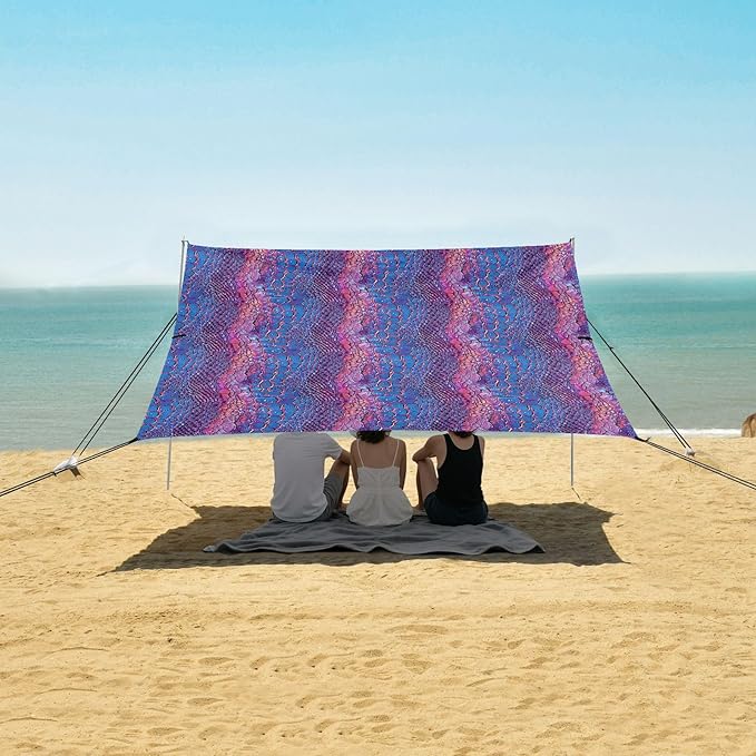 ALAZA Snake Skin Print Neon Beach Tent Sun Shelter UPF50+ Protection Beach Shade Canopy w/ 4 Sandbags for Outdoor Camping Fishing Backyard Fun Picnic 10x9 ft