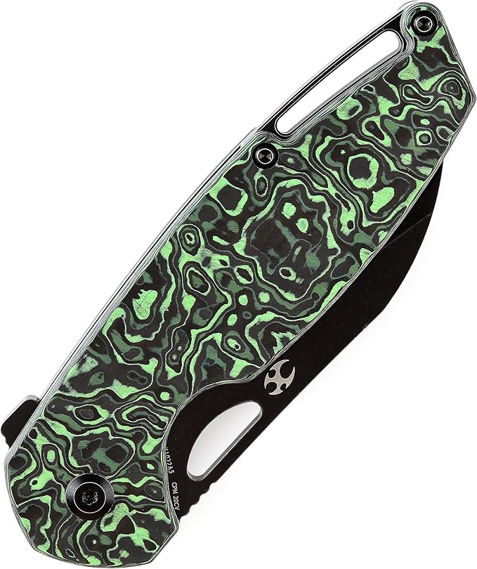 KANSEPT Model 6 Pocket Folding Knives EDC Camping Folding Knife 3.1'' Black Stonewashed CPM 20CV Material Pocket Folding Knife with Green Carbon Fiber Handle Everyday Carry K1022A5