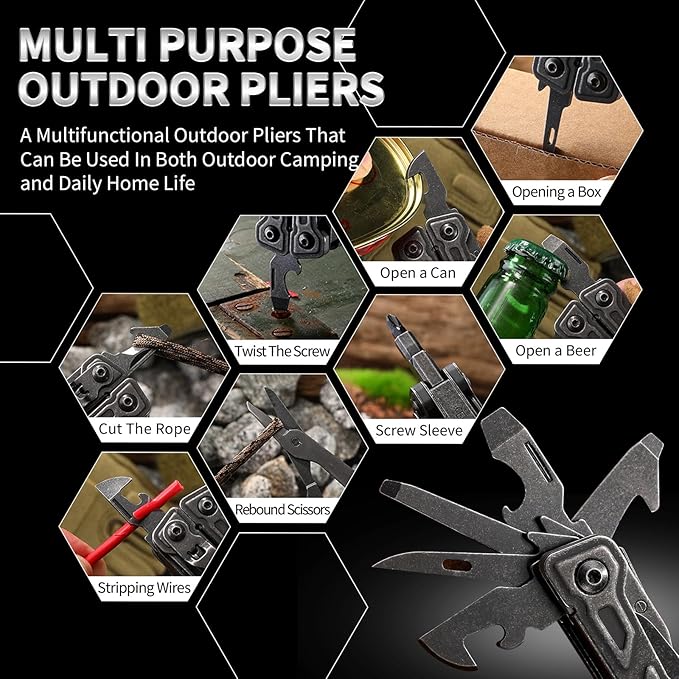27-in-1Multitool Pliers with Scissors Rope CuttersSaw ScrewdriversCan OpenerFileCarrying PouchStainless Steel Pocket Multi-Tool Ideal for Camping Survival and GiftBlack