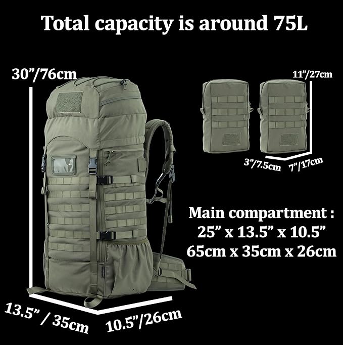 75L Tactical Backpack with Internal Frame MOLLE and Hydration System