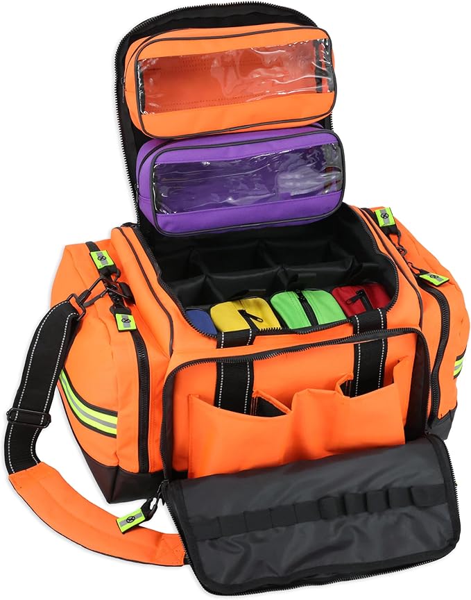 Lightning X Personalized EMT Trauma Bag – Large ALS Medical Bag with 6 Color-Coded Pouches MOLLE Panel Waterproof Bottom Reflective EMS Gear Custom Embroidered Name or Logo | LXMB35