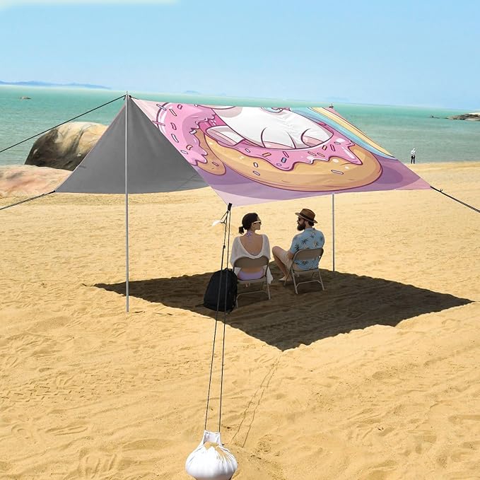 ALAZA Cute Unicorn Donut Beach Tent Sun Shelter Portable Canopy Sunshade for Outdoor Camping Picnics Backyard Fun 10x9 ft