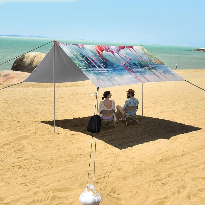 ALAZA Three Pink Flamingos Beach Tent Sun Shelter Portable Canopy Sunshade for Outdoor Camping Picnics Backyard Fun 10x9 ft