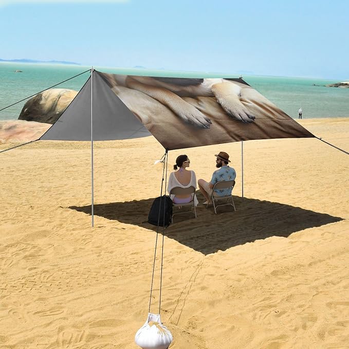 ALAZA Cute Funny Puppy Pug Dog on Black Beach Tent Sun Shelter Portable Canopy Sunshade for Outdoor Camping Picnics Backyard Fun 10x9 ft