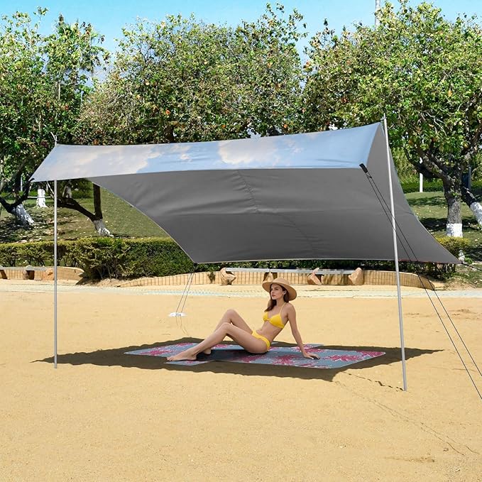 ALAZA Seascape Beach Pink Flamingo Beach Tent Sun Shelter Portable Canopy Sunshade for Outdoor Camping Picnics Backyard Fun 10x9 ft