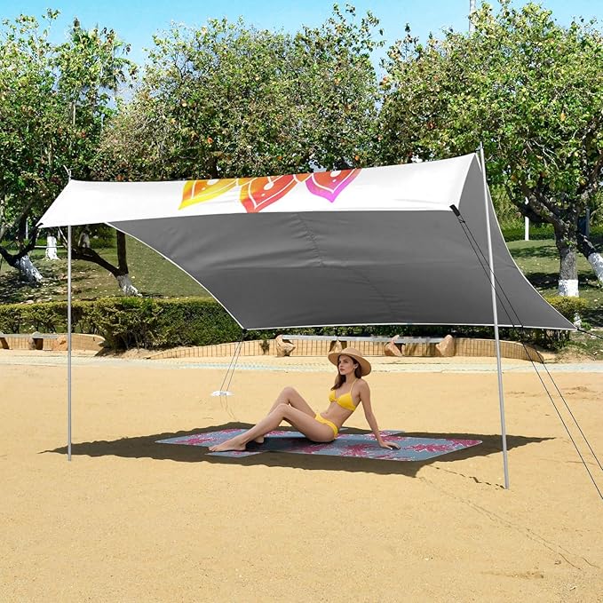 ALAZA Gradient Mandala Rainbow Beach Tent Sun Shelter UPF50+ Protection Beach Shade Canopy w/ 4 Sandbags for Outdoor Camping Fishing Backyard Fun Picnic 10x9 ft
