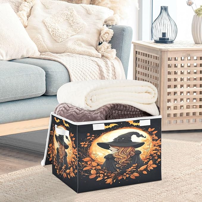 senya Halloween Baskets Collapsible Storage Bins with Lids Autumn Witch Halloween Storage Boxes Clothes Baskets for Organizing