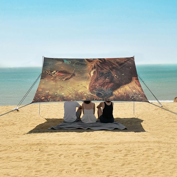 ALAZA Horse with Butterfly Beach Tent Sun Shelter Portable Canopy Sunshade for Outdoor Camping Picnics Backyard Fun 10x9 ft