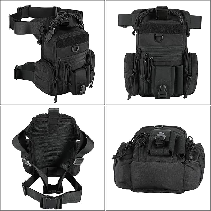 Military Tactical Drop Thigh Pouch Bag Cross Over Leg Concealed Carry Leg Convertible Shoulder Bag with Double Removable Pistol Holster