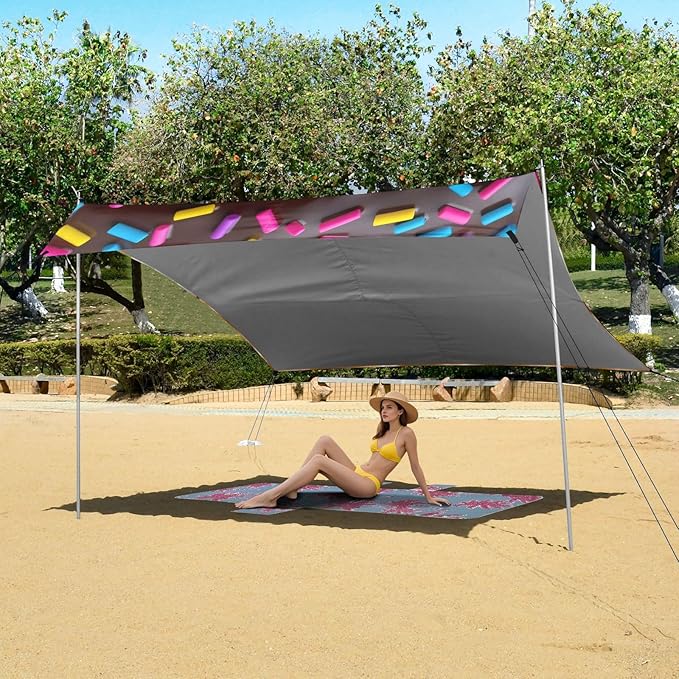 ALAZA Chocolate Ice Cream Waffles Beach Tent Sun Shelter Portable Canopy Sunshade for Outdoor Camping Picnics Backyard Fun 10x9 ft