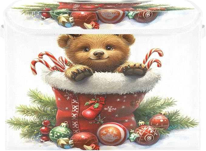Christmas Baskets Collapsible Storage Bins with Lids Christmas Bear Storage Boxes Clothes Baskets for Organizing