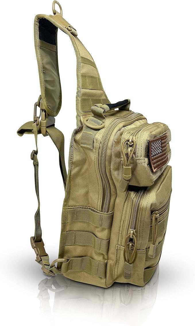 Tactical Sling Military Waterproof Bag - Everyday Carry EDC Diaper Back pack - Assault Rover Shoulder Sling Molle Gun Range Bag - Hiking Hunting Camping Traveling Comfort - Beige