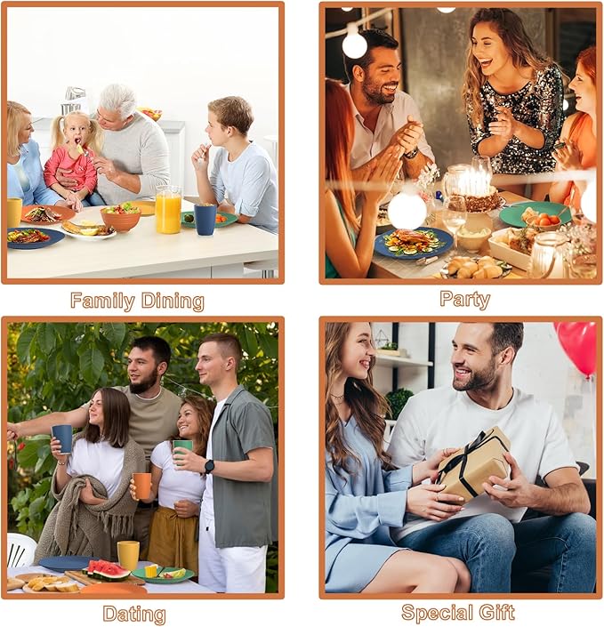 Wheat Straw Dinnerware Set 40 PCS - Service for 8 | Plates and Bowls Sets | Unbreakable Dishes Set - Dinner Plates Dessert Plate Cereal Bowls Drinking Glasses Dishwasher Safe - Multi