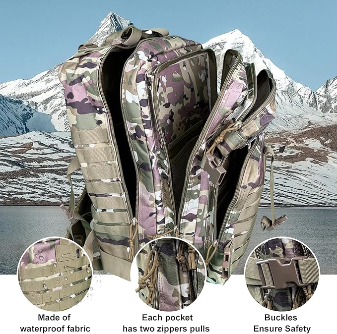 50L Large Military Tactical Backpack Molle Army Assault Pack for Travel Camping Hiking Fishing Backpack for men (Comouflage)