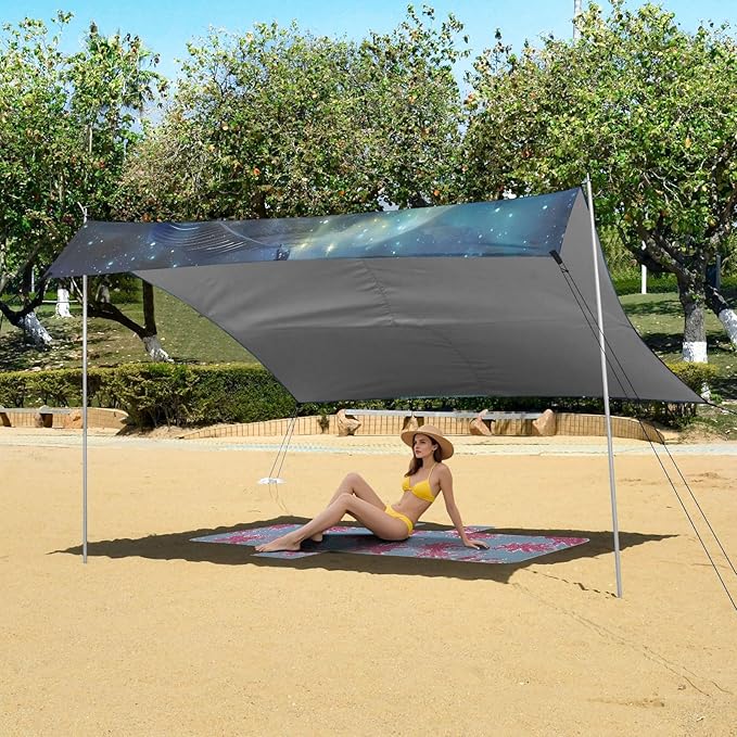 ALAZA Mermaid Nebula Beach Tent Sun Shelter UPF50+ Protection Beach Shade Canopy w/ 4 Sandbags for Outdoor Camping Fishing Backyard Fun Picnic 10x9 ft