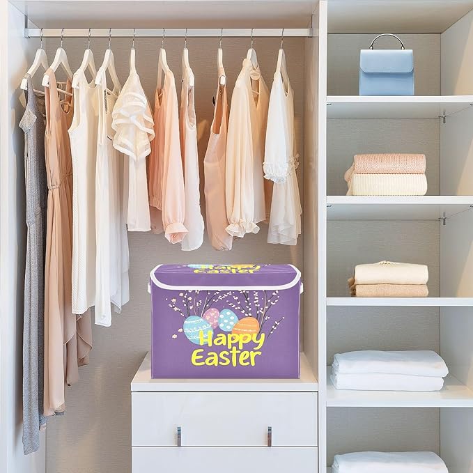 Happy Easter 2 Fabric Storage Bins with Lids and HandleFoldable Storage Bins with LidsCloset Organizers for Clothes Storage Room Organization Office Storage Chest Organizer