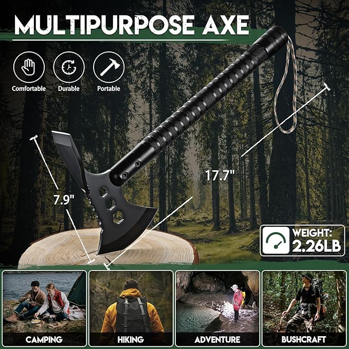 Freelander Tactical Axe Sharp Tomahawk with Sheath Durable Survival Hatchet for Emergency Hiking and Camping for Men Women