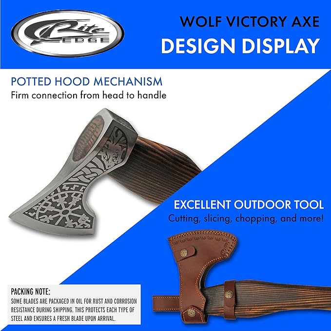 SZCO 18 Burnt Ash Wood Handle Nordic Fenrir Viking Axe with Leather Sheath Brown (882458)
