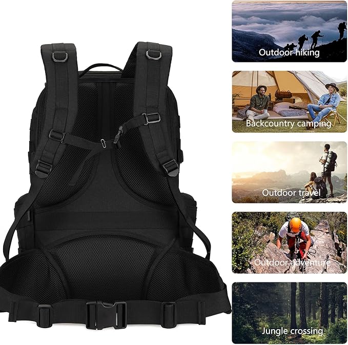 Military Tactical Backpack Waterproof Outdoor Hunting Backpack Large Capacity Hunting Day Pack (Black)