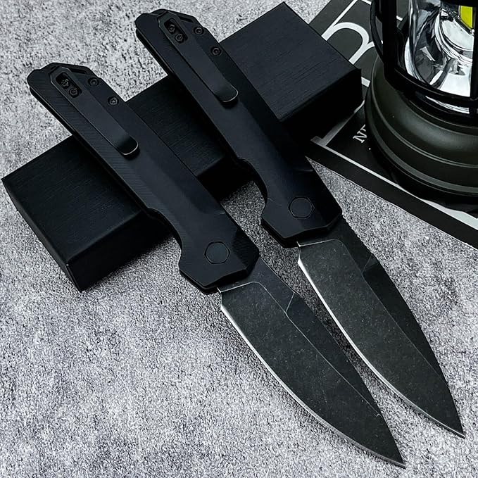 8'' One-handed Development Pocket KnifeBlackout Utility Folding Knives3.43 8Cr13Mov BladeDurable G10 Handles and Reversible PocketclipCamping EDC Tool for Men's Gifts