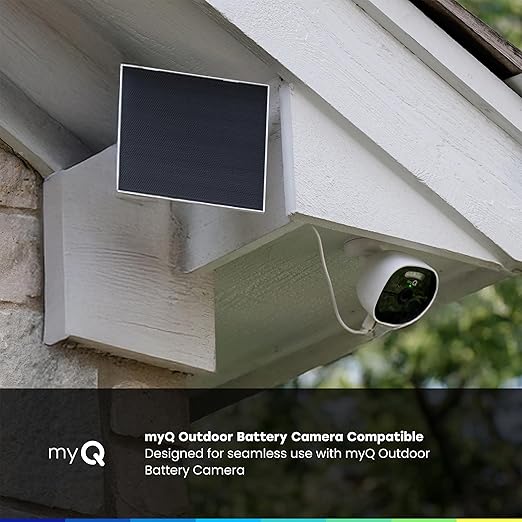 myQ Solar Panel for myQ Outdoor Battery Camera 6.5 Foot (2m) USB-C Cable Waterproof 3.8W and 5V 360° Rotation &amp 180° Tilt