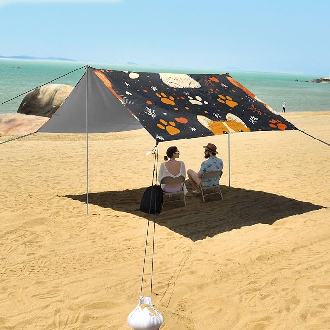 ALAZA Corgi Paw Heart Pattern Beach Tent Sun Shelter Portable Canopy Sunshade for Outdoor Camping Picnics Backyard Fun 10x9 ft