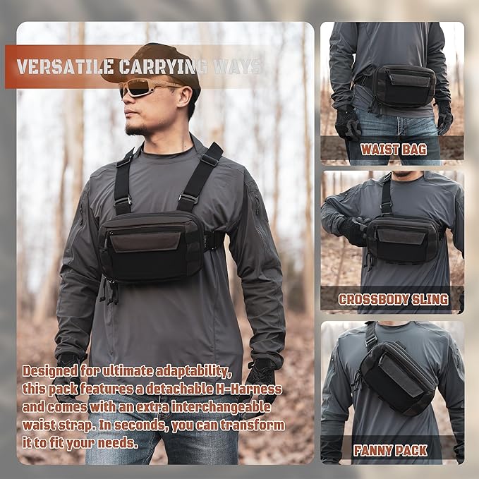 Tactical Chest Rig Pack for Men and Women Low Profile Utility CCW Chest Bag with Gun Holster for Outdoor Hiking Hunting Gravel Cycling Biking
