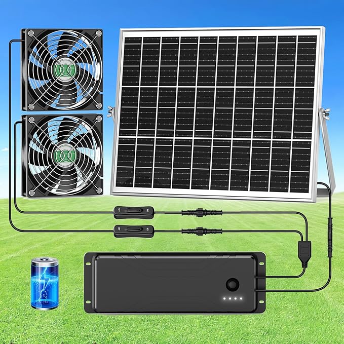 Solar Fan with Battery Solar Fan for Greenhouse &amp Chicken Coop Rechargeable Solar Fans for Outside Solar Powered Exhuast Fans for Outdoor Doghouse Shed Circulation Vent Ventilation Cooling