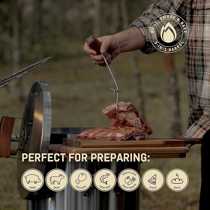 3-in-1 Stainless Steel Smoker Barrel Grill Premium – Portable Charcoal BBQ with Thermometer 12 lbs Outdoor Cooking Smoker for Camping Backyard &amp Home BBQ INGRILL