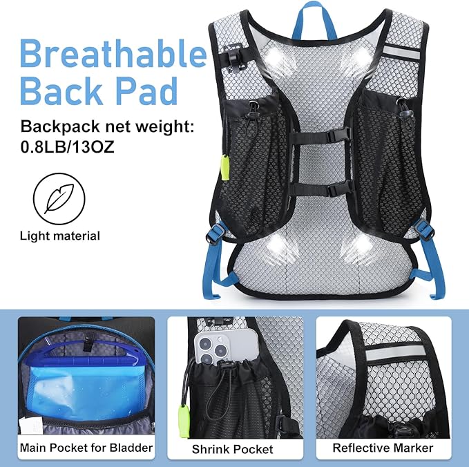 Lightweight Hydration Backpack Running Backpack with 2L Water Bladder Hydro Water Daypack for Cycling Hiking Rave for Men Women