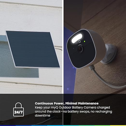 myQ Solar Panel for myQ Outdoor Battery Camera 6.5 Foot (2m) USB-C Cable Waterproof 3.8W and 5V 360° Rotation &amp 180° Tilt
