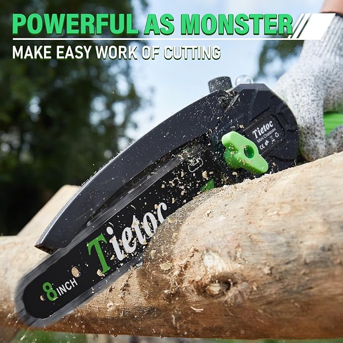 Tietoc Mini Chainsaw 8 inch Cordless with 2x 4000mAh Batteries Battery Powerd Chain saw with Oiler Lightweight Handheld Saw for Hous
