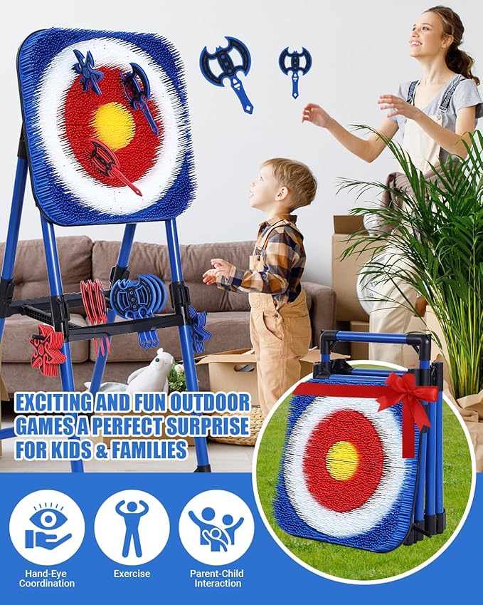 Axe Throwing Bristle Target with 16 Throwing Axes Set Foldable Axe Throwing Game for Backyard Outdoor Games Yard Game Carnival Games