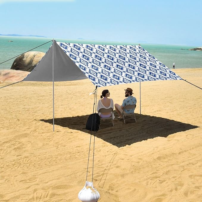ALAZA Blue Star Aztec Art Beach Tent Sun Shelter UPF50+ Protection Beach Shade Canopy w/ 4 Sandbags for Outdoor Camping Fishing Backyard Fun Picnic 10x9 ft