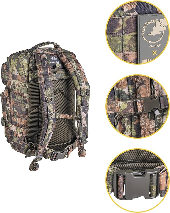 Mil-Tec Unisex Assault Pack - Rugged Durable Lightweight Ergonomic Versatile Tactical Outdoor Camping Hiking Backpack with Adjustable Padded Shoulder Straps &amp MOLLE Loops Phantomleaf WASP I Z3A
