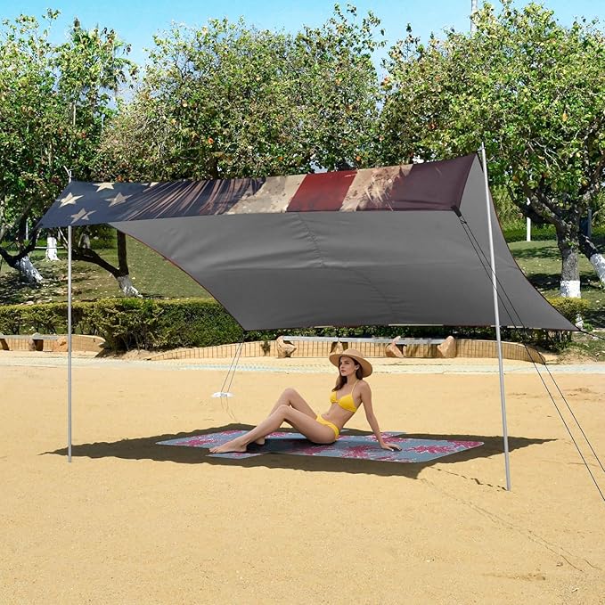 ALAZA American Flag Eagle Flying Beach Tent Sun Shelter UPF50+ Protection Beach Shade Canopy w/ 4 Sandbags for Outdoor Camping Fishing Backyard Fun Picnic 10x9 ft