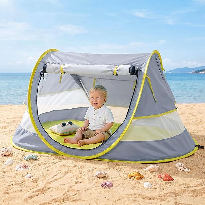 Poray Portable Baby Beach Tent with UPF 50+ Sun ShelterMosquito Net and Sunshade Ideal Pop Up Kids Travel Tent with Carry Bag &amp 2 StakesOutdoor Indoor Play and Sun Protection