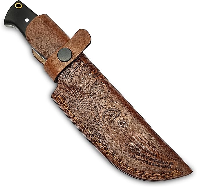 Handmade EDC Skinning Knife Fixed Blade Hand Forged Full Tang with Leather Sheath for Hunting Camping Hiking Fishing Bushcraft (10 inch Black Micarta)