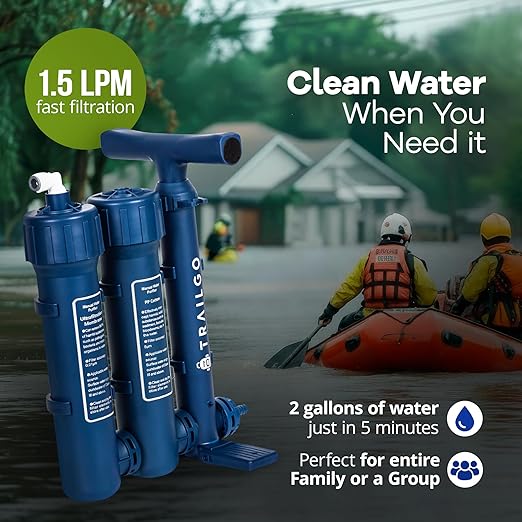 Pro Water Purifier Water Purification System for Survival - High-Volume Hand Pump Portable Water Filter for Camping Hiking Hunting Emergency Preparedness - 3-Stage Water Filtration System