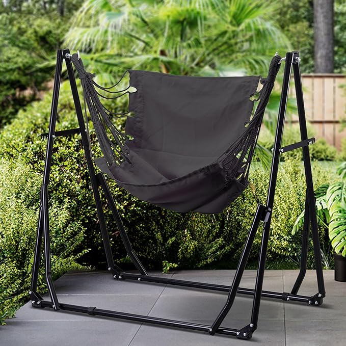 Ainfox Hammock with Foldable Stand 2 in 1 Hammock and Swinging Chair with Carrying Bag Portable Camping Chair Suitable for Outside SwingPatioGardenCamping Trip Grey