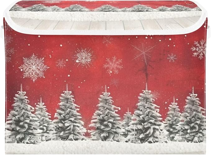 senya Christmas Baskets Collapsible Storage Bins with Lids Christmas Trees Snowflakes Print Storage Boxes Clothes Baskets for Organizing B06D22020